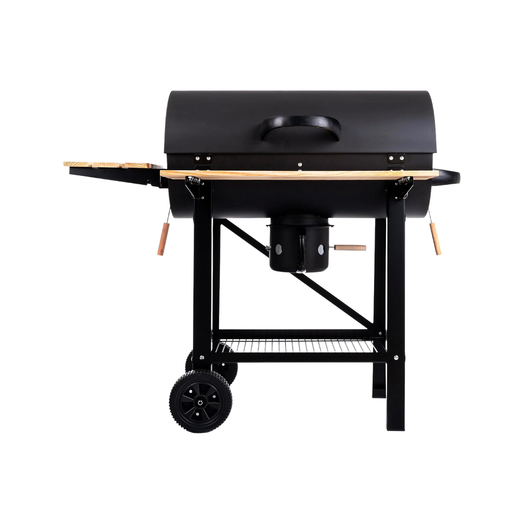 Barbecue à charbon XL avec couvercles et étagères bois