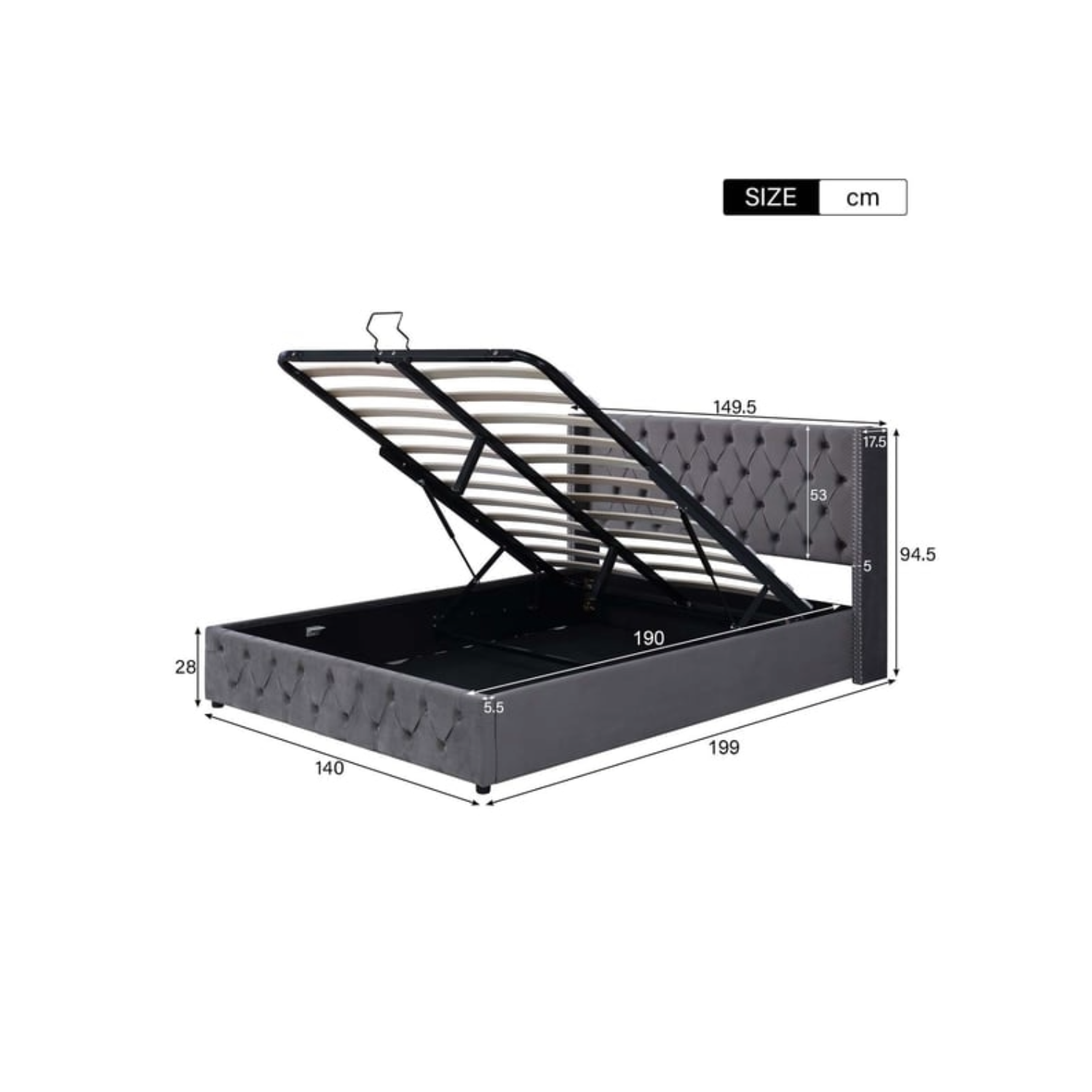 Lit coffre MODERNLUXE 140 × 190 cm Gris