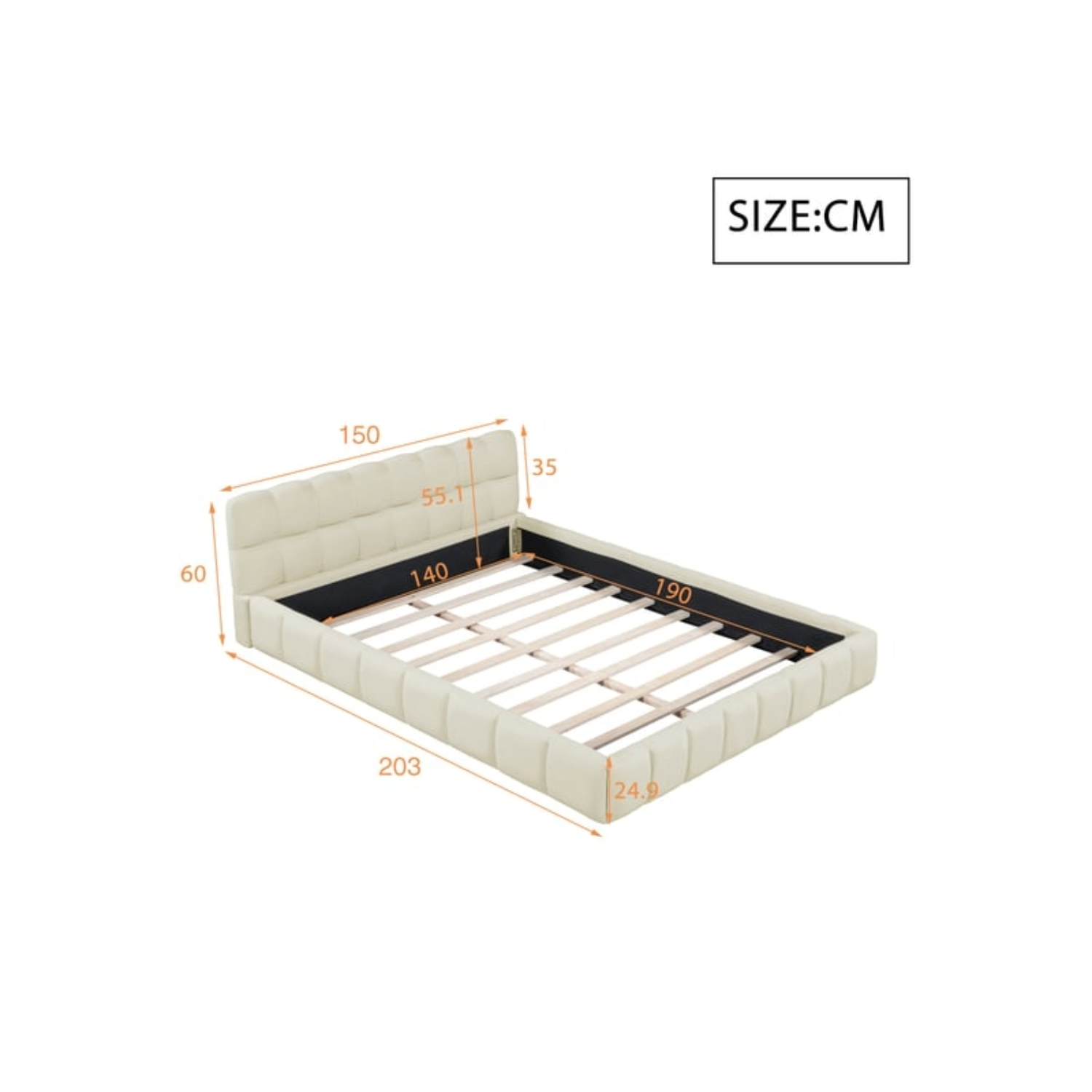 Lit 2 places 140 × 190 cm Beige