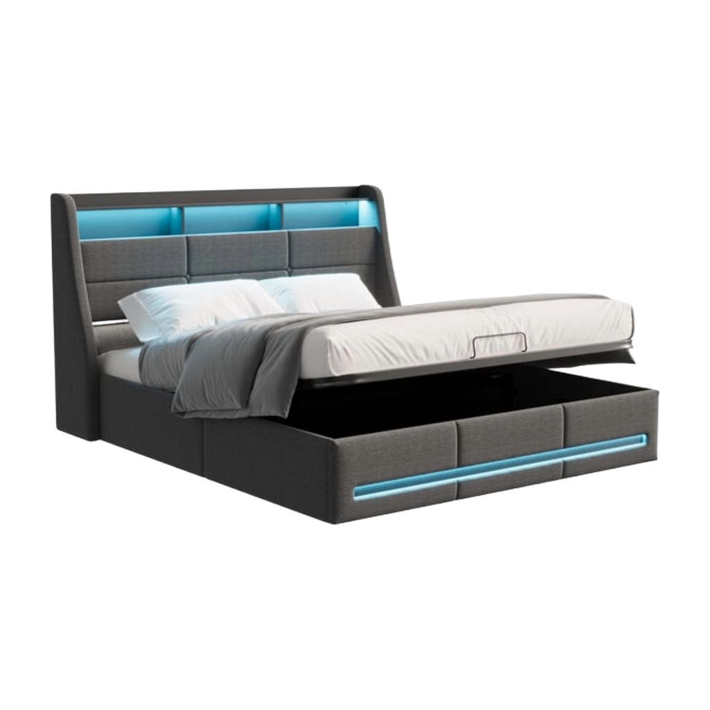 Lit coffre 140 × 190 cm Gris