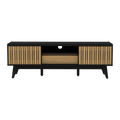 Meuble TV 150 cm Noir & Chêne avec porte coulissante