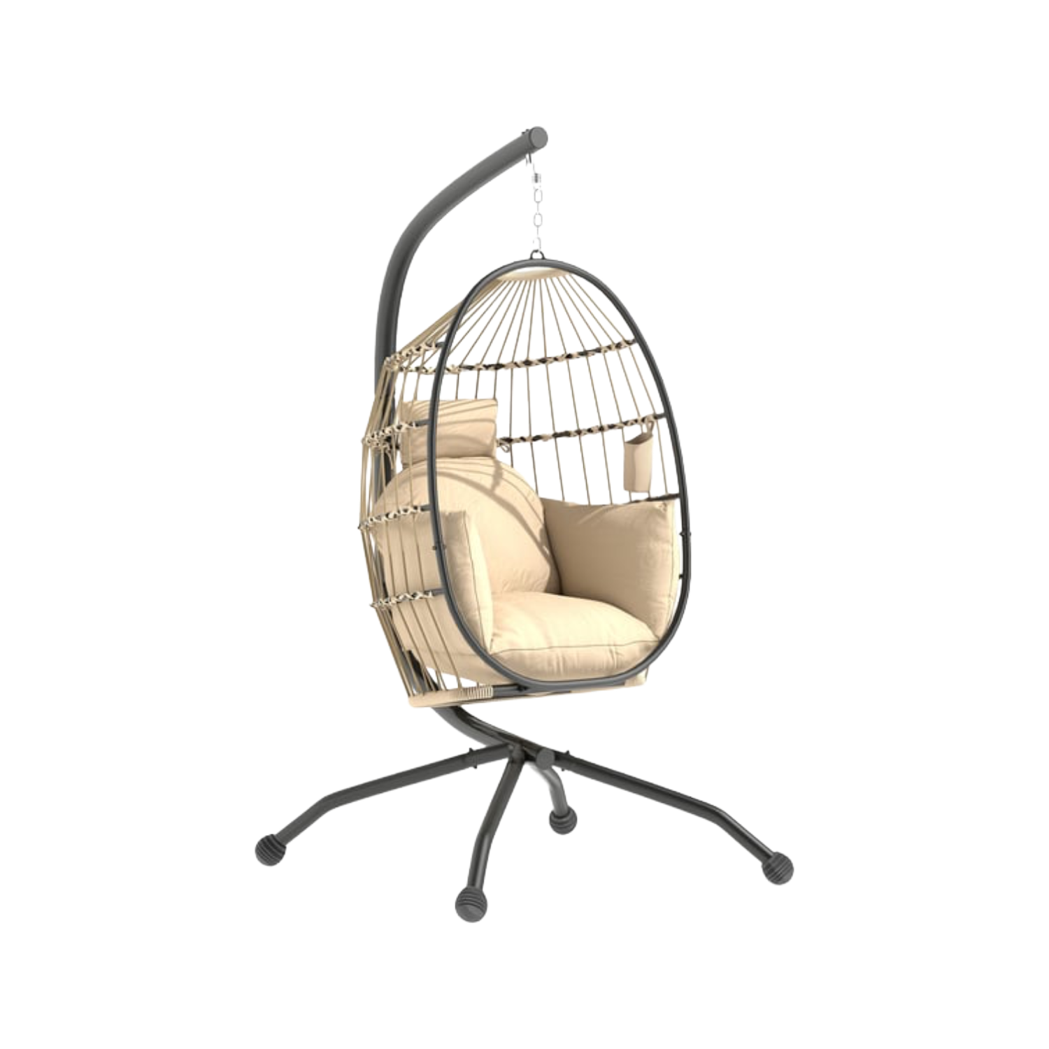 Fauteuil œuf suspendu pliable beige avec coussin