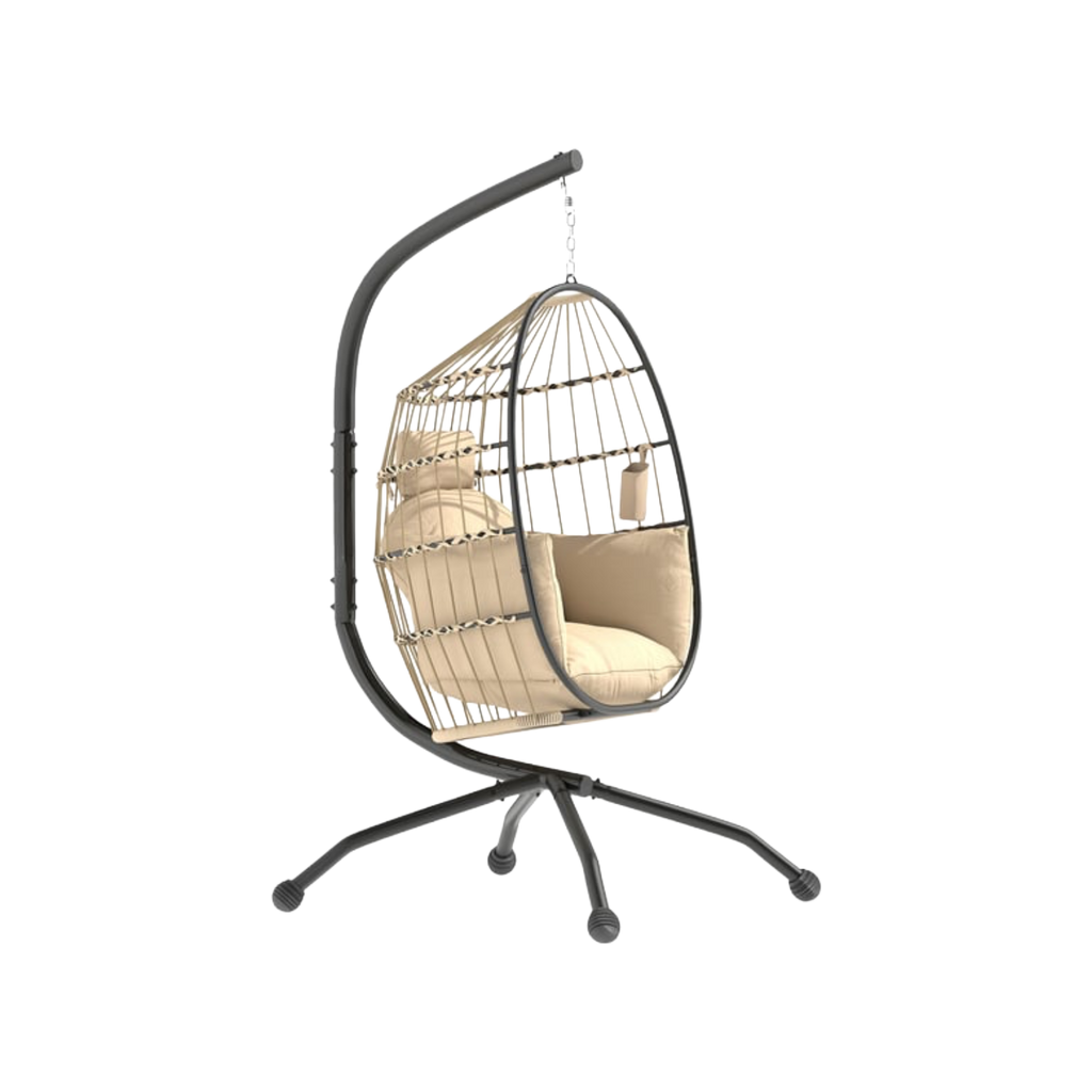Fauteuil œuf suspendu pliable beige avec coussin