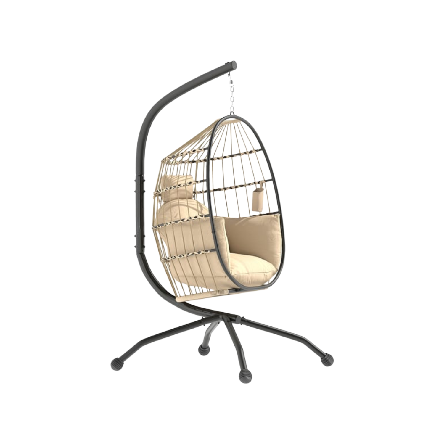 Fauteuil œuf suspendu pliable beige avec coussin
