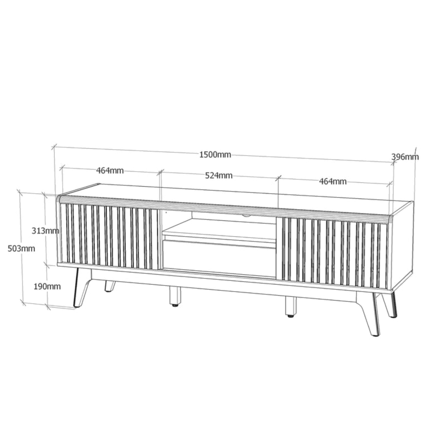 Meuble TV 150 cm Noir & Chêne avec porte coulissante