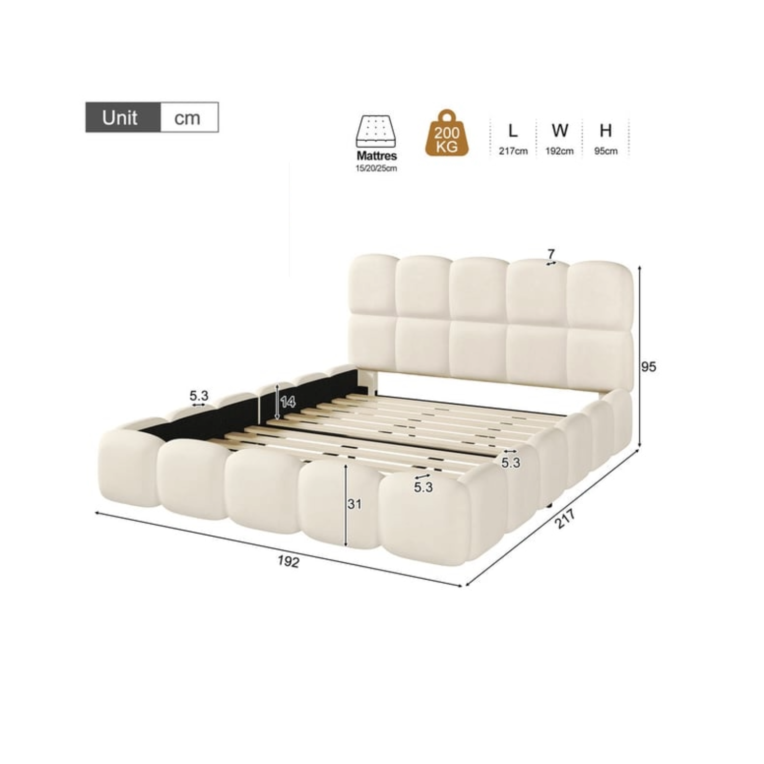 Lit 2 places MODERNLUXE 180 × 200 cm Beige