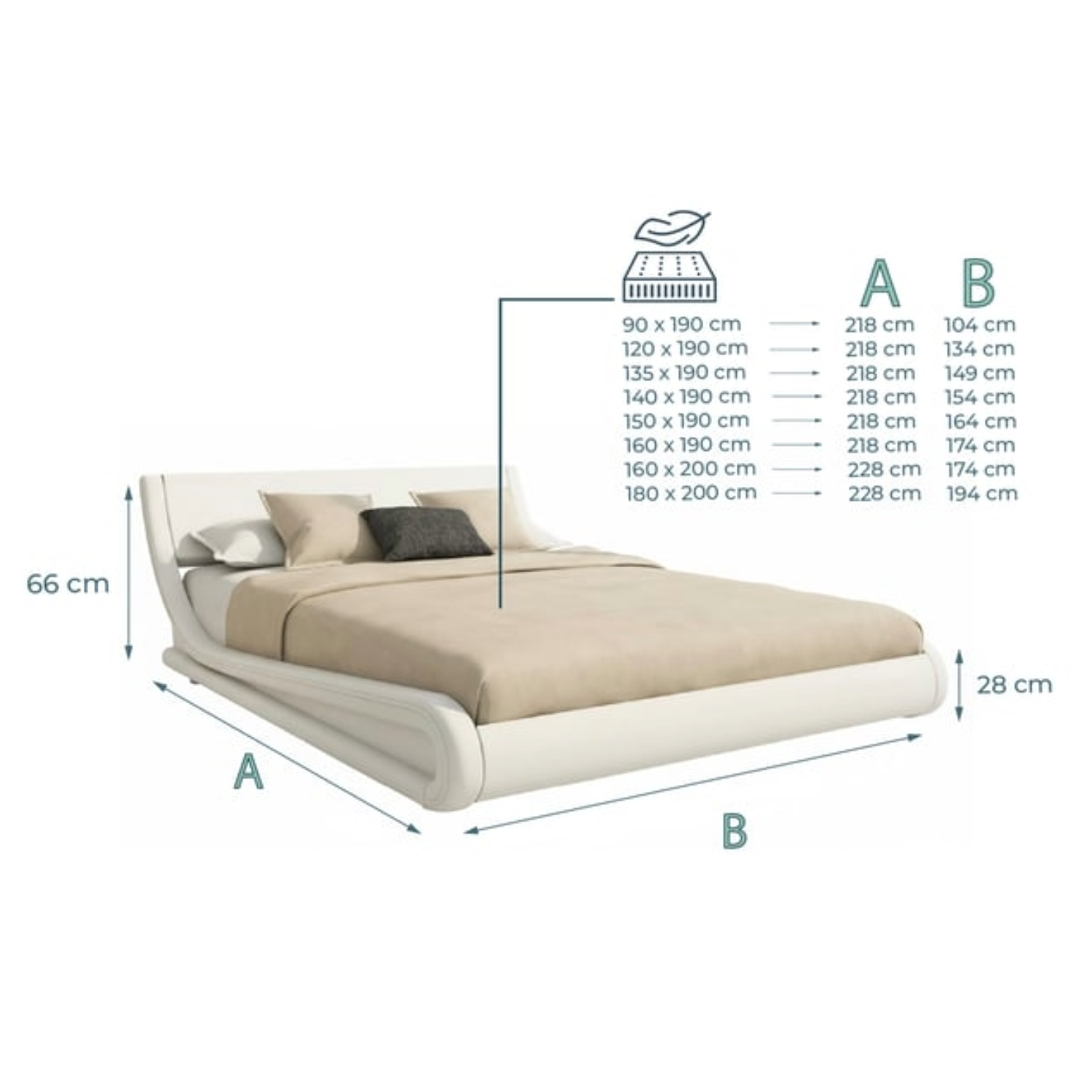 Lit simple DESIGN AMEUBLEMENT 160 × 190 cm Blanc