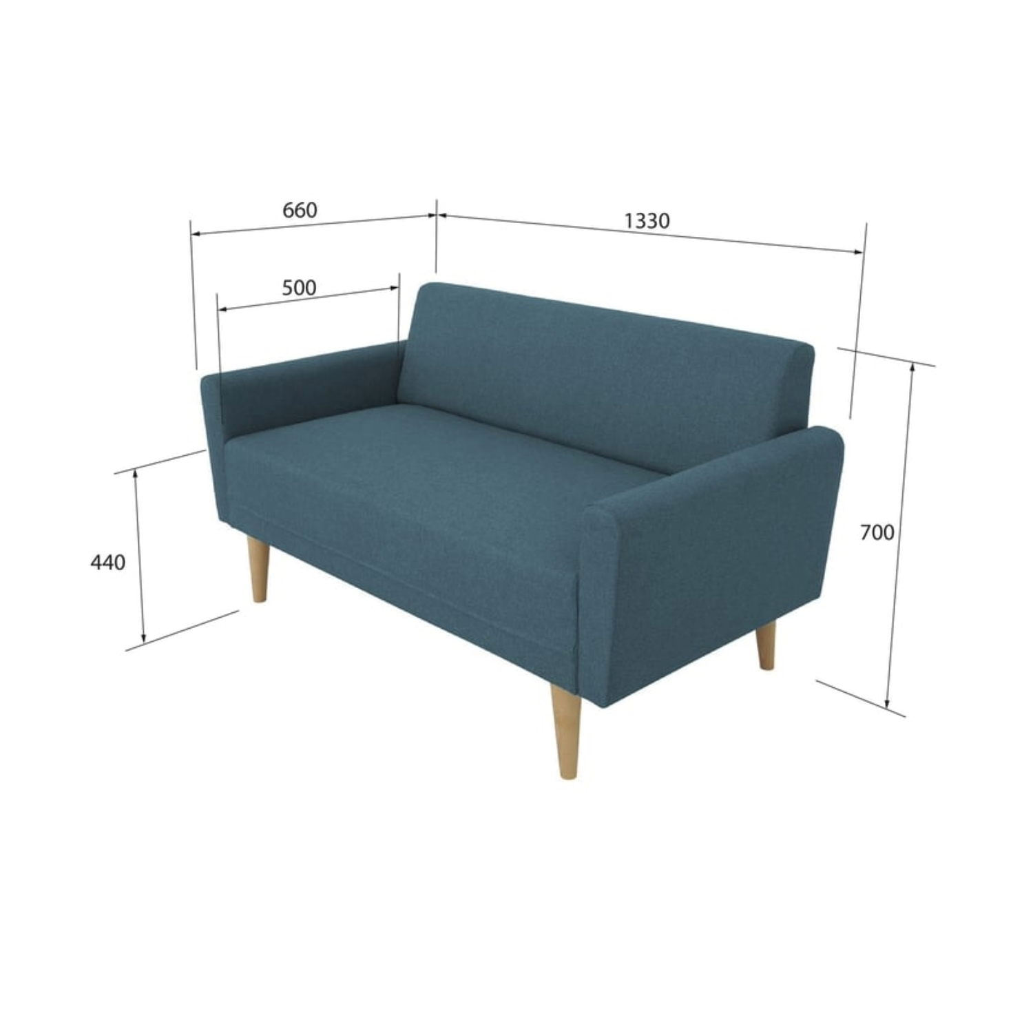 Canapé droit fixe KOBY Tissu Bleu marine