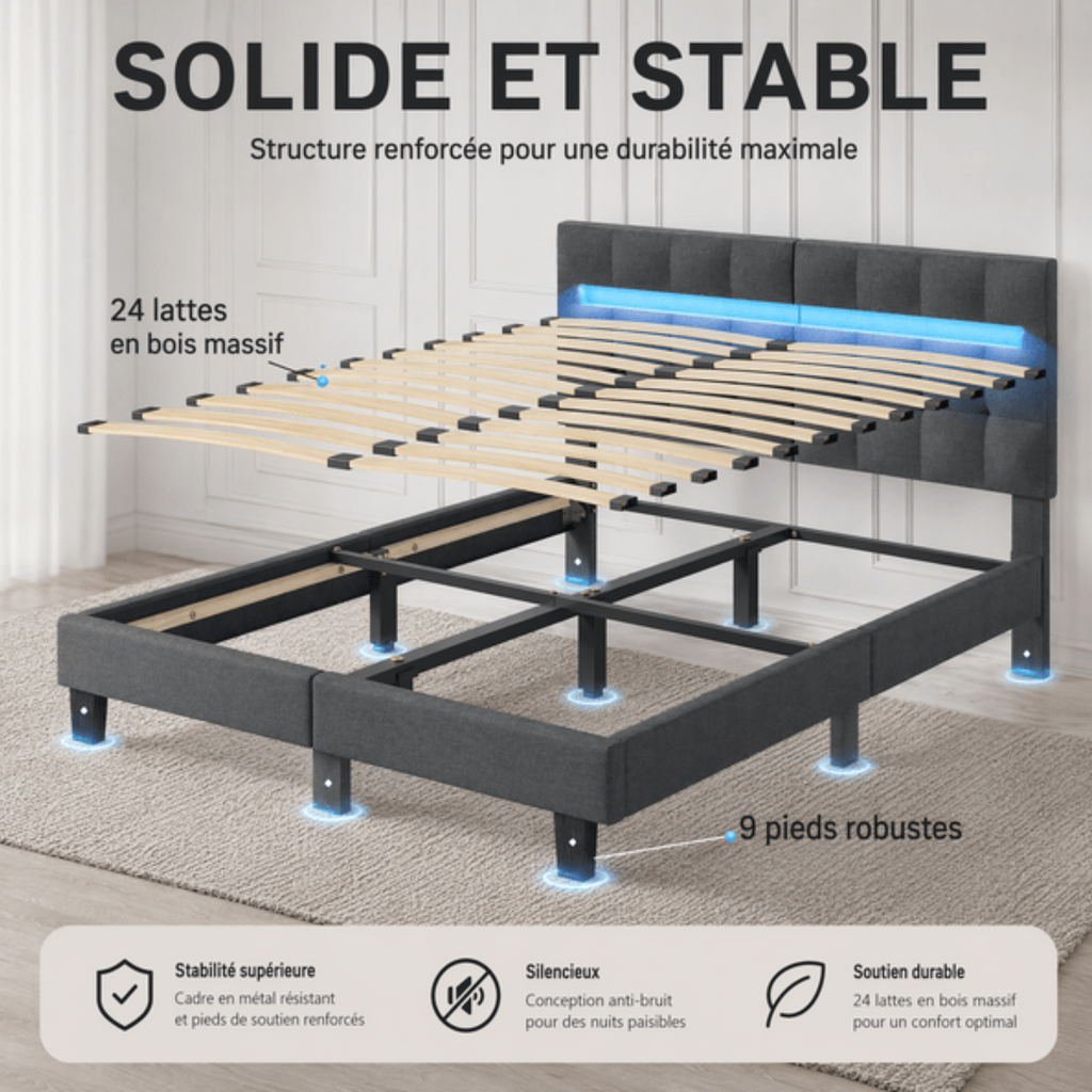 Lit 2 places HAVENLYHOME 180 × 200 cm Gris