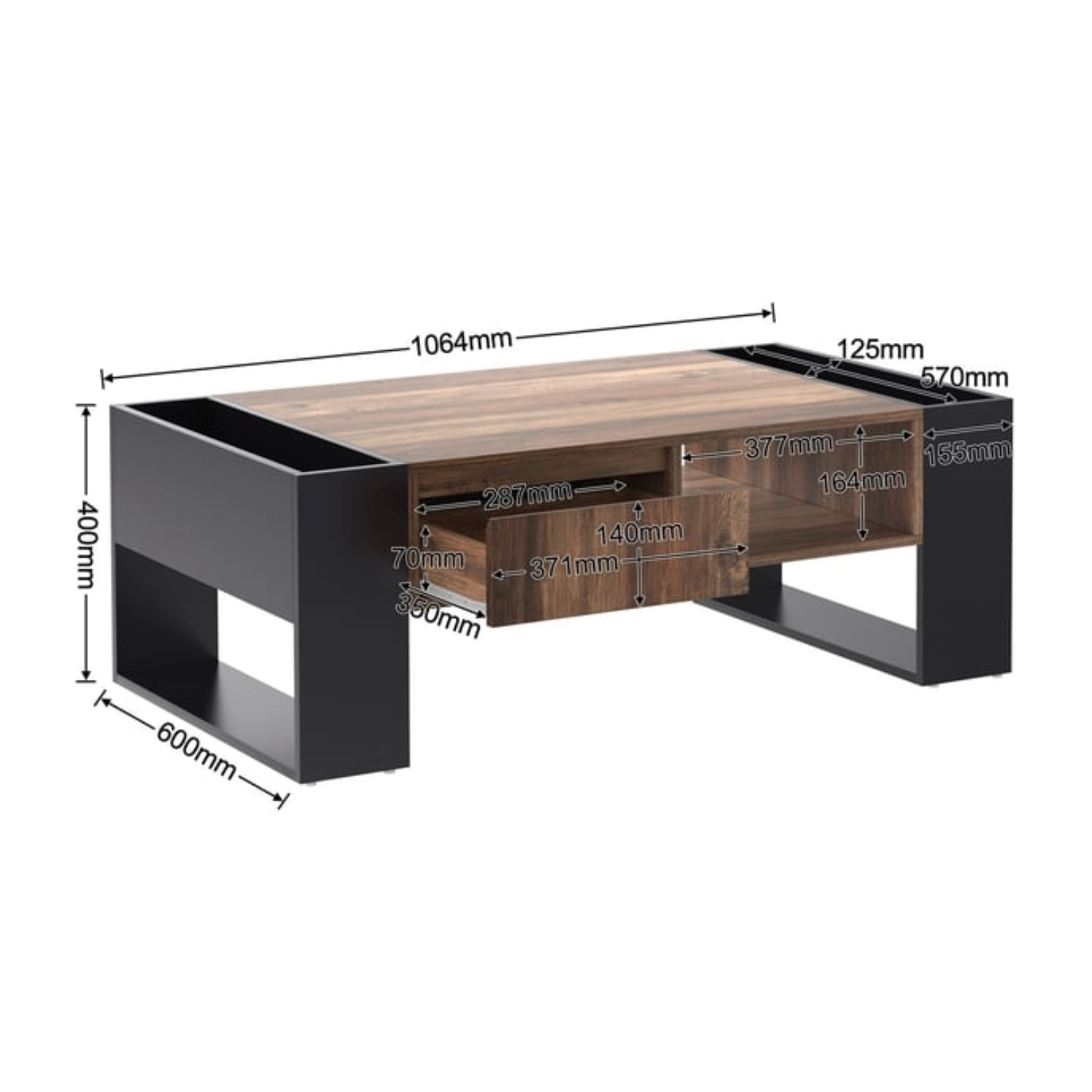 Table basse rectangulaire 106 cm Bois foncé